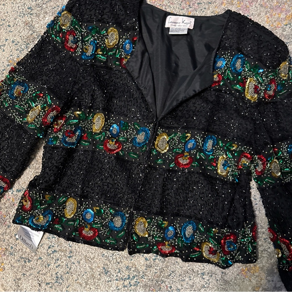 Vintage  1980s Laurence Kazar 100% Silk Beaded Sequined Jacket Colorful NWT L